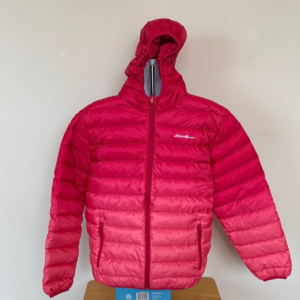 Eddie Bauer Vibrant Pink Reversible Down Feather Puffer Jacket Size Large 14/16